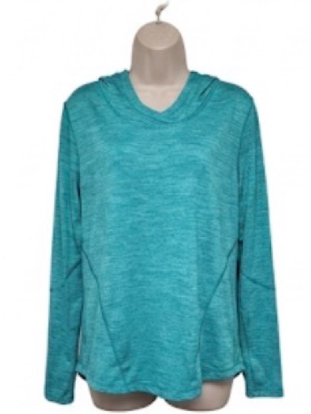 Women’s Danskin Athletic Hooded Long Sleeve Top Breathable, Lightweight. Teal. - Picture 3 of 5